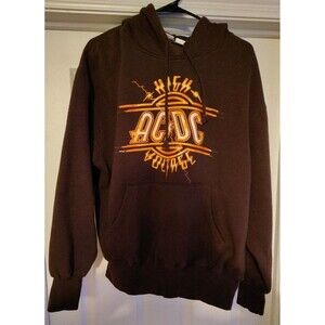Vintage AC/DC High Voltage Brown Hoodie Sweatshirt Y2K Ant Hill Trading Size XL